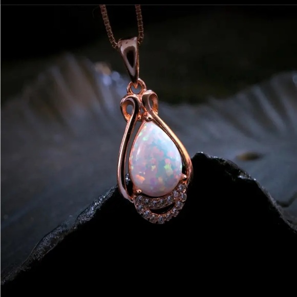 Rose Gold Cubic Zirconia Opal Necklace - Picture 1 of 1